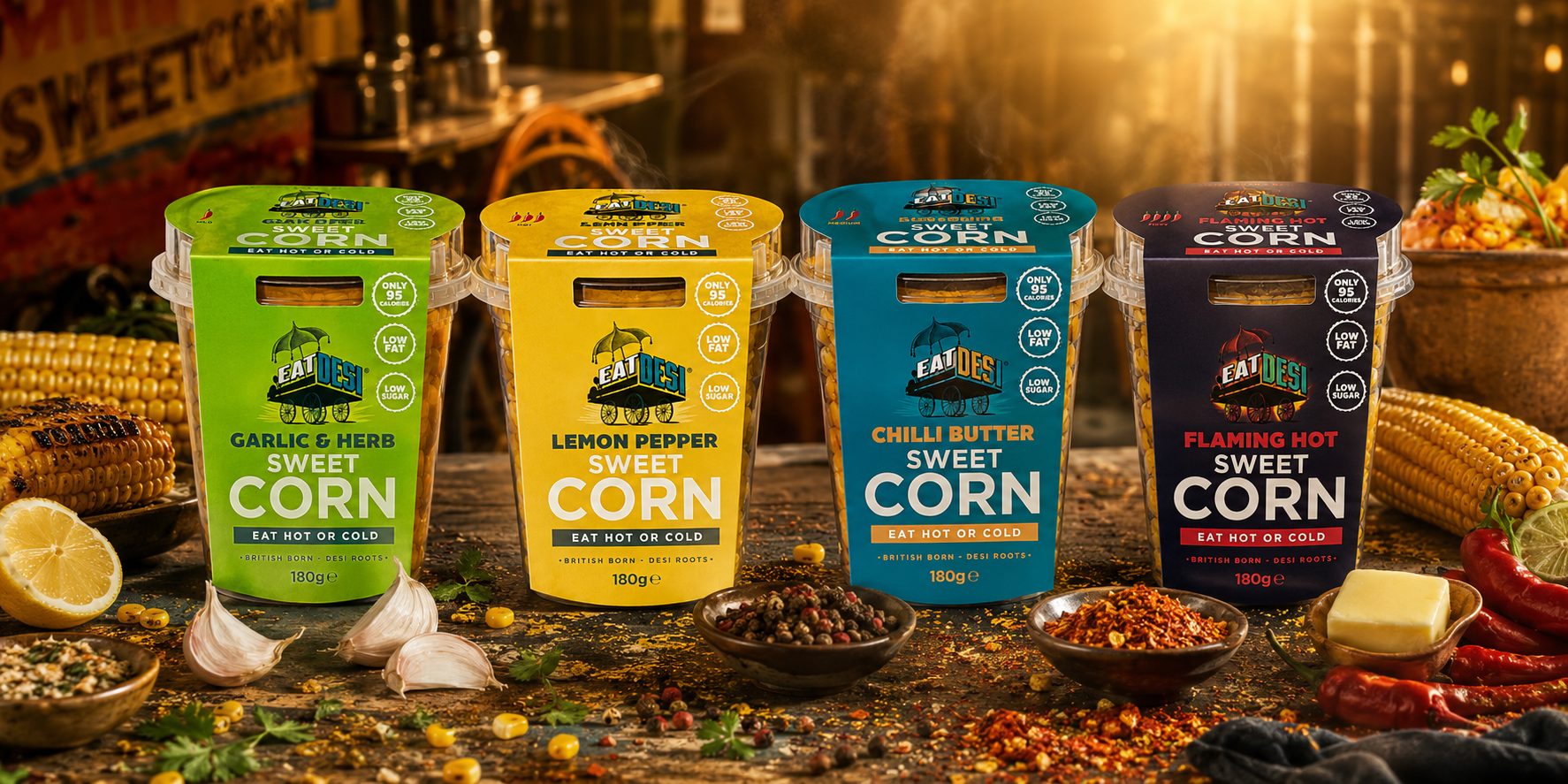The EatDesi Streetcorn ready-to-eat sweetcorn cups with fresh corn and spices