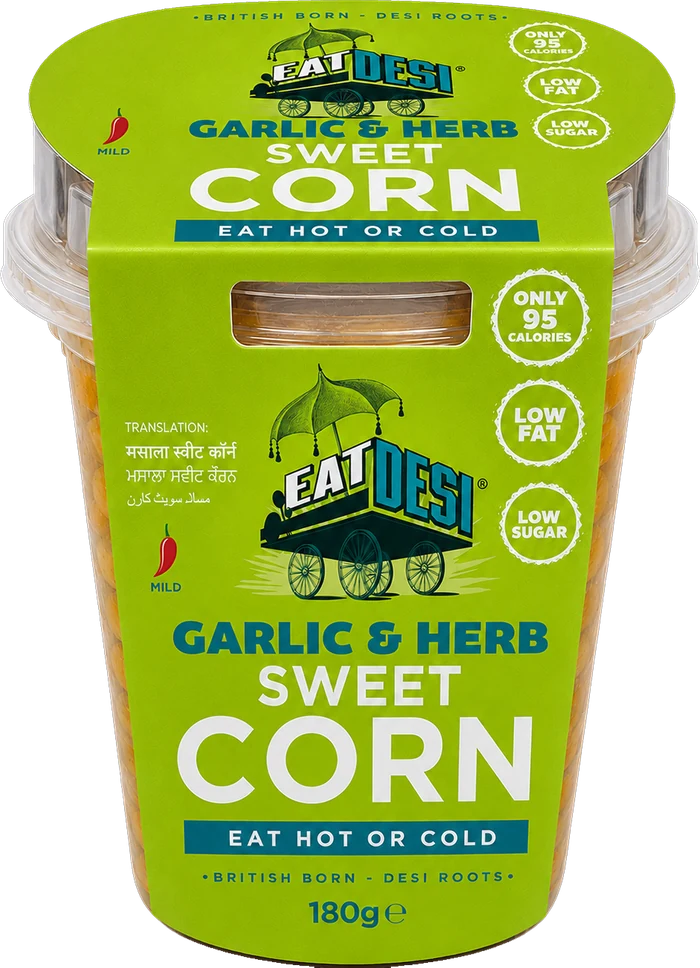 EatDesi Garlic and Herb Sweet Corn 180g ready to eat cup
