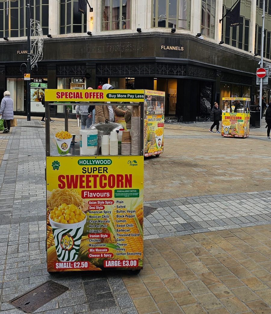 A street sweetcorn stall on a British high street