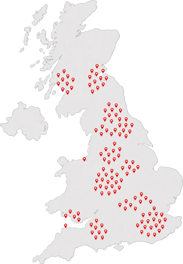 Map of the UK showing EatDesi stockist locations
